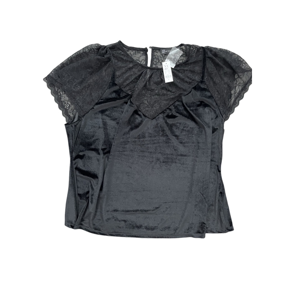 New York & Company Black Velvet Lace Blouse Plus Size 4X